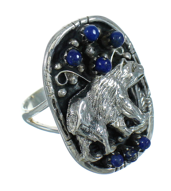 Lapis Sterling Silver Southwestern Bear Ring Size 5-1/2 YX81529